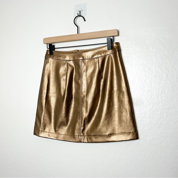 Urban Outfitters Gold Shiny Metallic Zip Front Mini Skirt Small‎ S - Picture 4 of 7